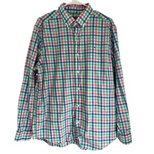Vineyard Vines Pink Blue Green Plaid Long Sleeve 100% Cotton WHALE SHIRT L